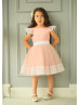 Lace Sleeve Pink Flower Girl Dress